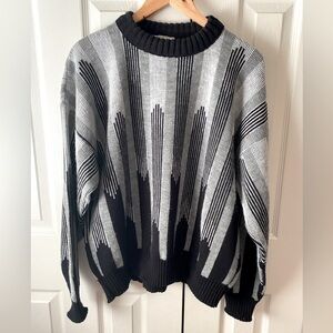 VINTAGE 80’s THE MEN’S STORE SEARS Black/White/Gray Art Deco 3D Knit Sweater XL